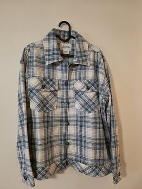 Boston Traders Blue and Cream Plaid Button-Up Jacket